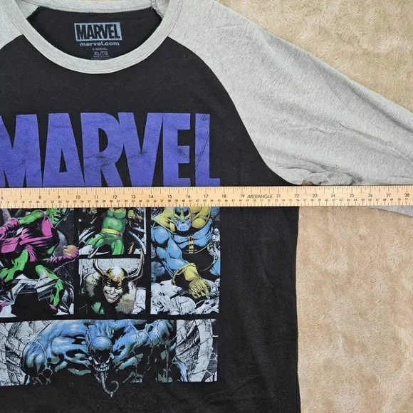 Marvel Black/Gray 3/4 Sleeve Raglan Shirt Men's Size XL Thanos Loki Comics - Picture 2 of 10